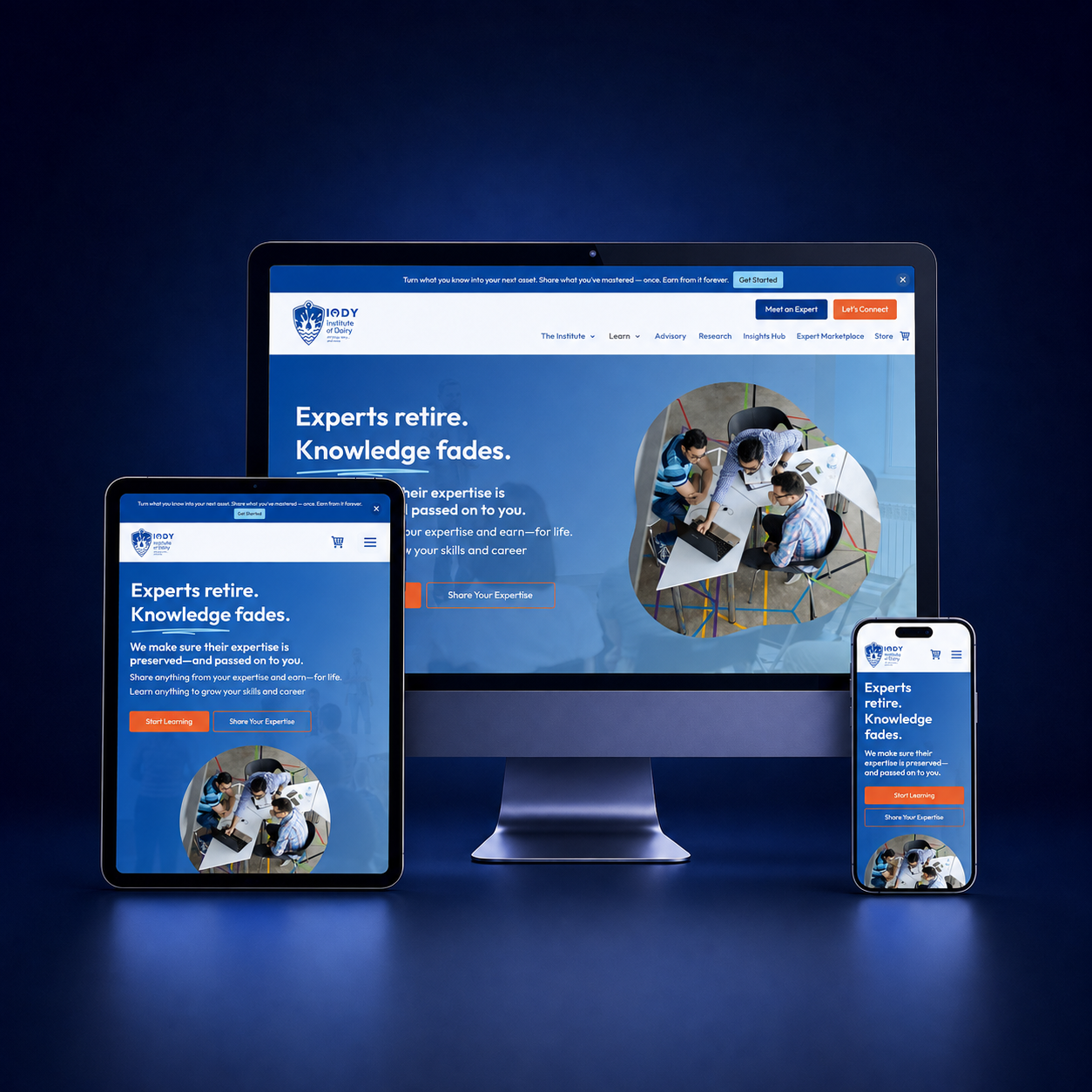 Institute of Dairy responsive education platform displayed across multiple devices